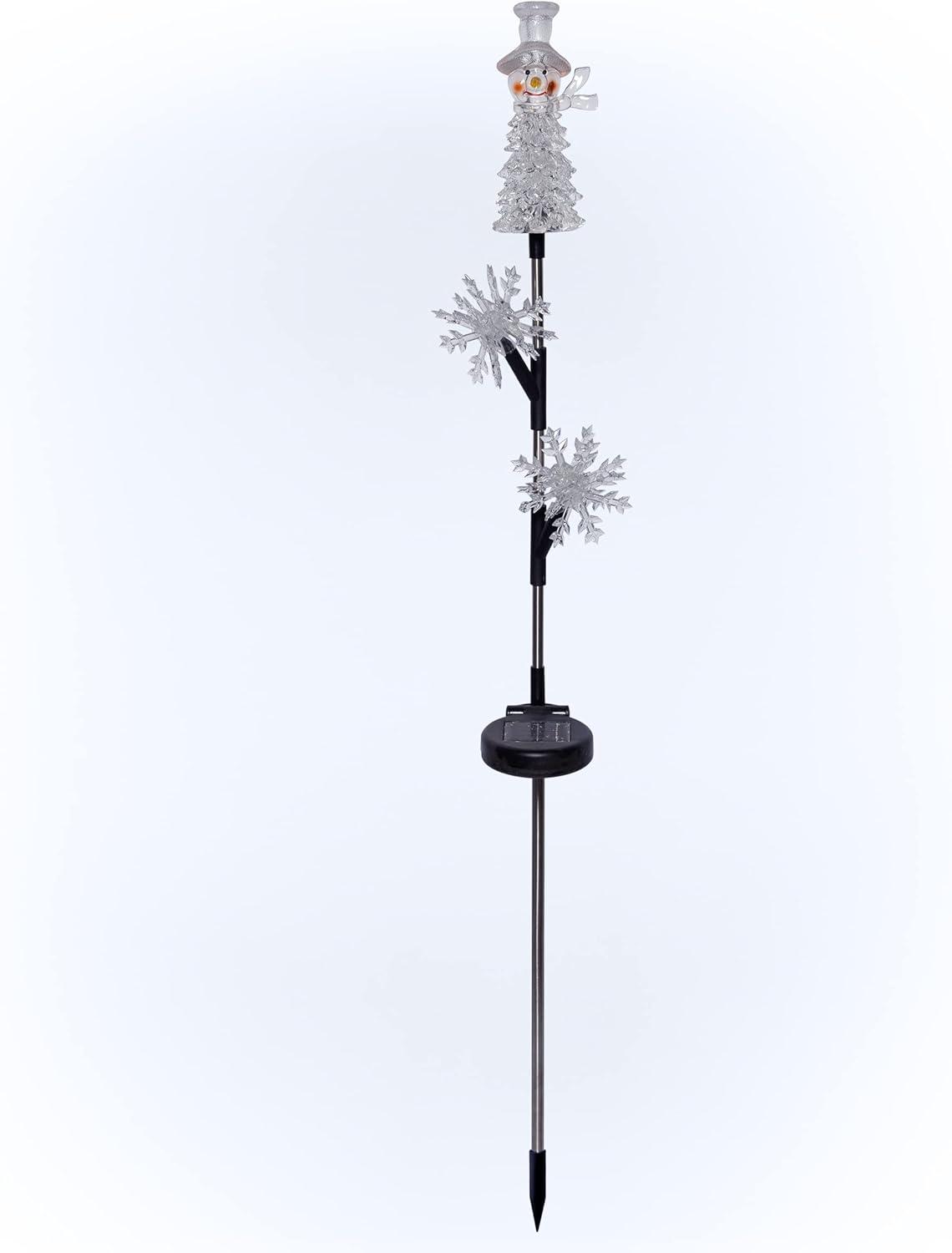 Solar Snowflake and Snowman LED Lawn Stake, 34-Inch, Multicolor Plastic