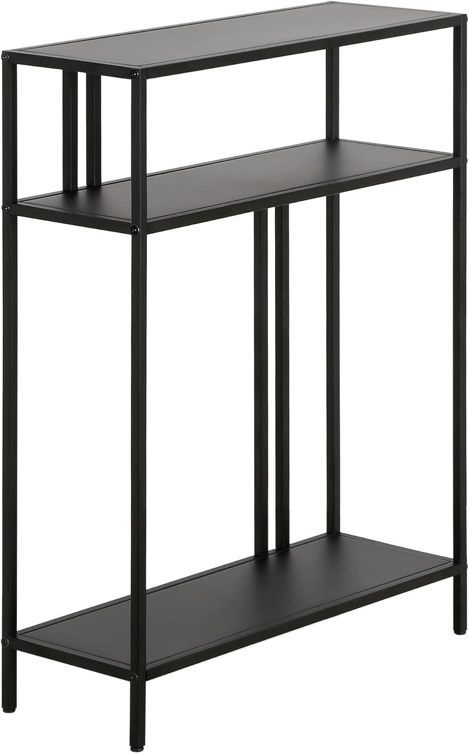 Evelyn&Zoe Cortland 22" Wide Rectangular Console Table with Metal Shelves, Blackened Bronze