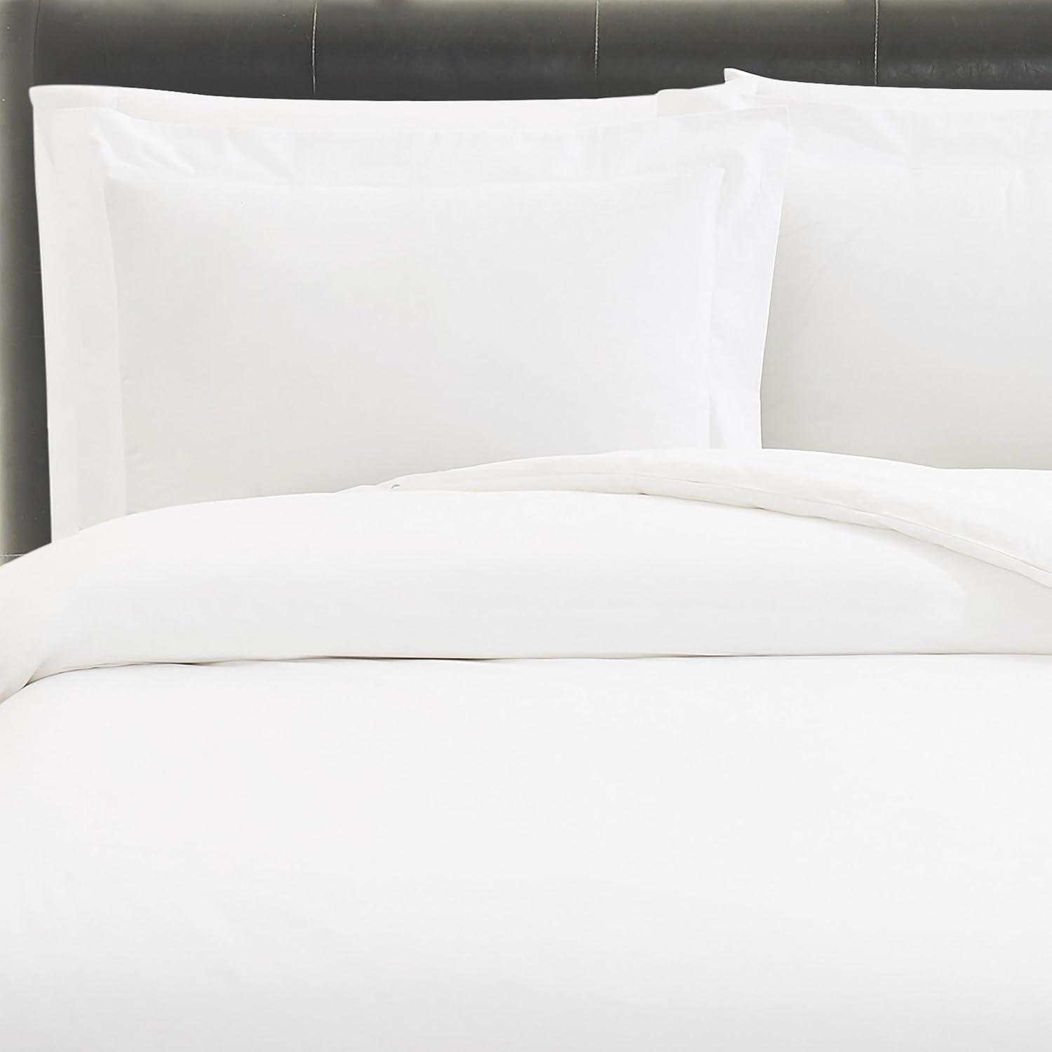 King Size White Cotton Percale 3 Piece Duvet Set