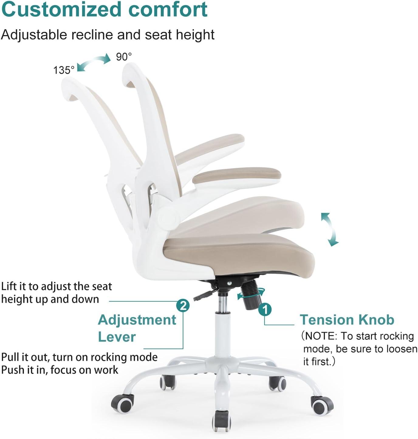 Khaki Ergonomic Mesh and Leather Office Chair with Adjustable Arms