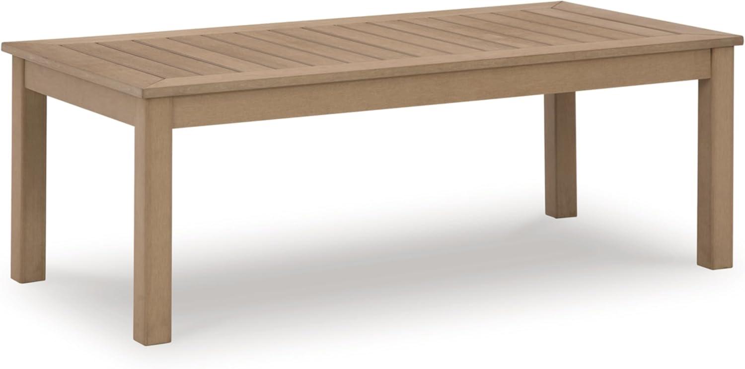 Beige Rectangular Weatherwood Outdoor Coffee Table