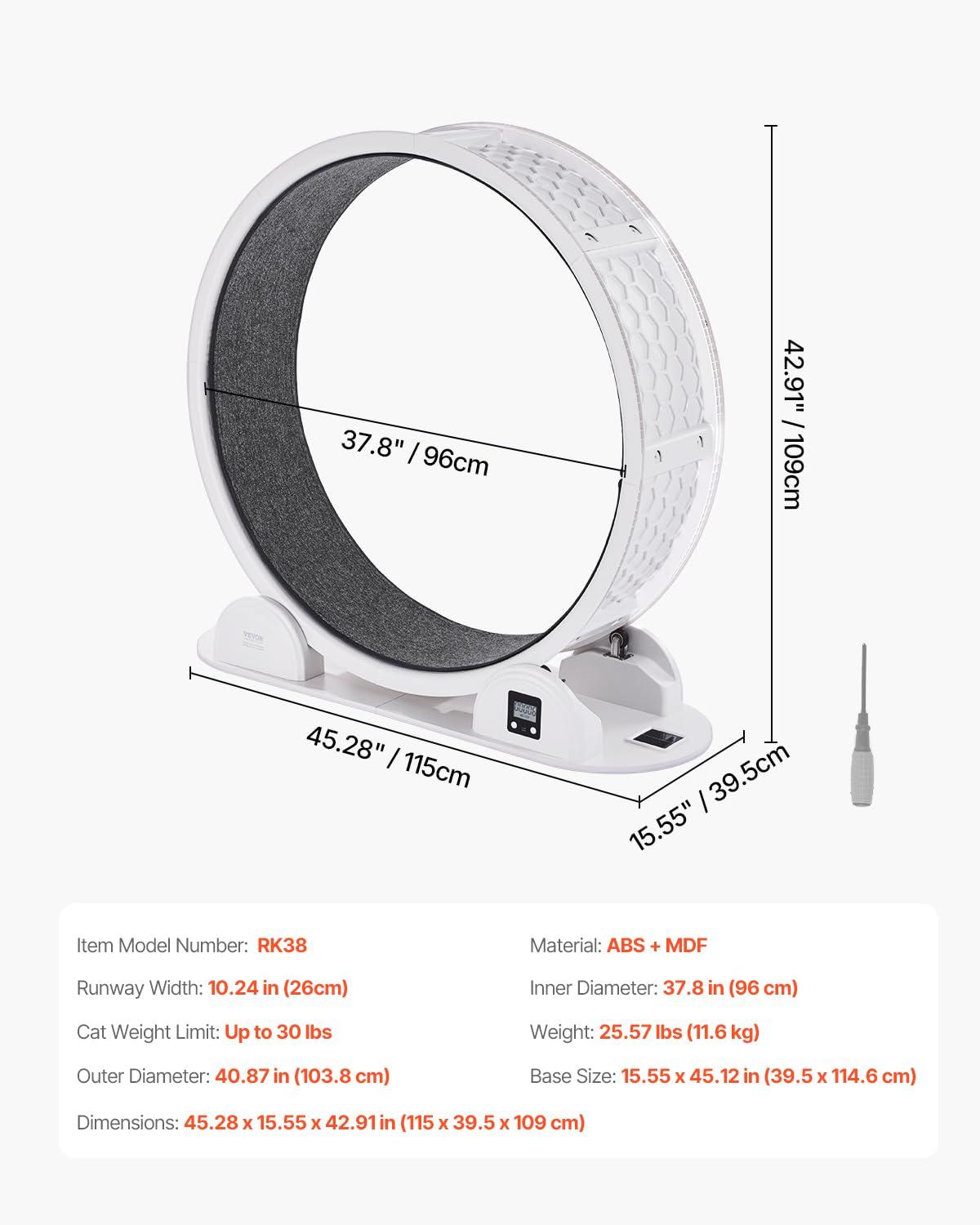 Large White and Gray ABS Cat Exercise Wheel with Pedometer