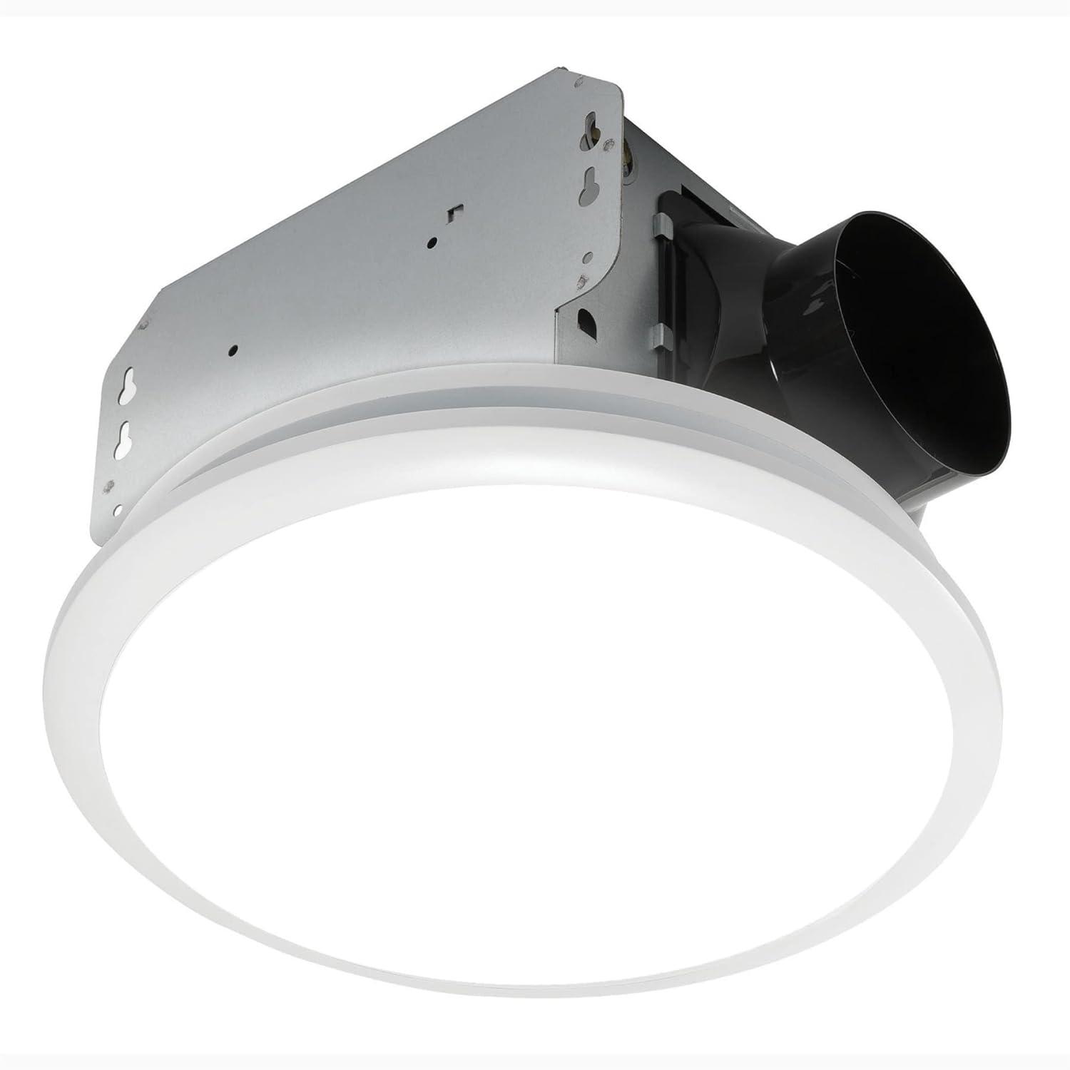 Homewerks 7141-50 Bathroom Fan Integrated LED Light Ceiling Mount Exhaust Ventilation 0.7 Sones 50 CFM  White