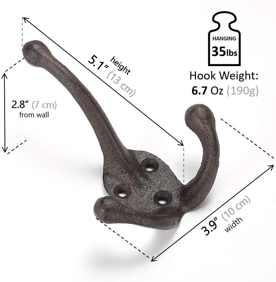 Ambipolar 5-Pack TriLeg Coat Hooks. Wall Mounted, Heavy Duty Decorative Black Wall Hooks for Mudroom, Hat Rack, Purse Hooks. Cast Iron Decorative ‎Antique Black Hooks