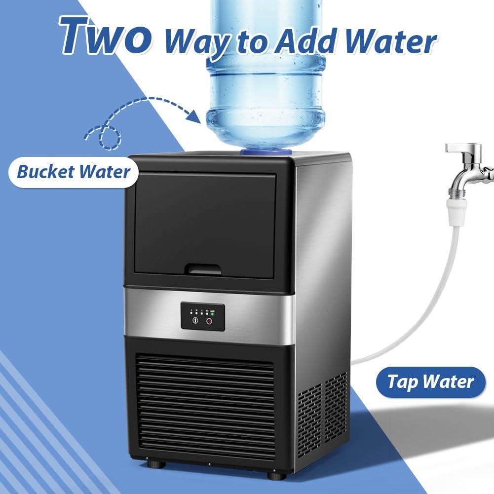 Commercial Ice Maker Machine, 70 LBS/24H Under Counter Large Ice Machine w/ 10 LBS Capacity Ice Storage Bin, 2 Water Inlet Modes, Freestanding & Built in Ice Maker for Bar/Home/Office/Shop, White