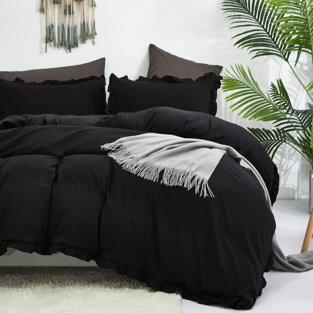 Bedding Comforter Black Ruffle - King - 3 Piece