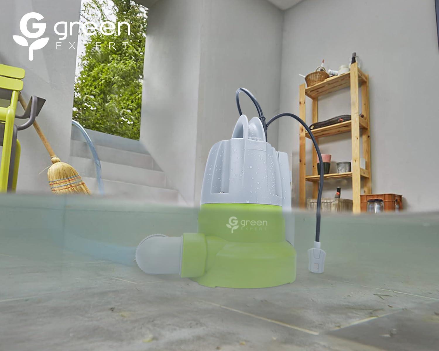 Green Expert 1/3HP Sump Pump Submersible Unique Flow Sensor Switch Last-inch Water Draining Design for Completely Water Removal from Flooded Basement Pools Hot Tub Backyard 25FT Power Cord