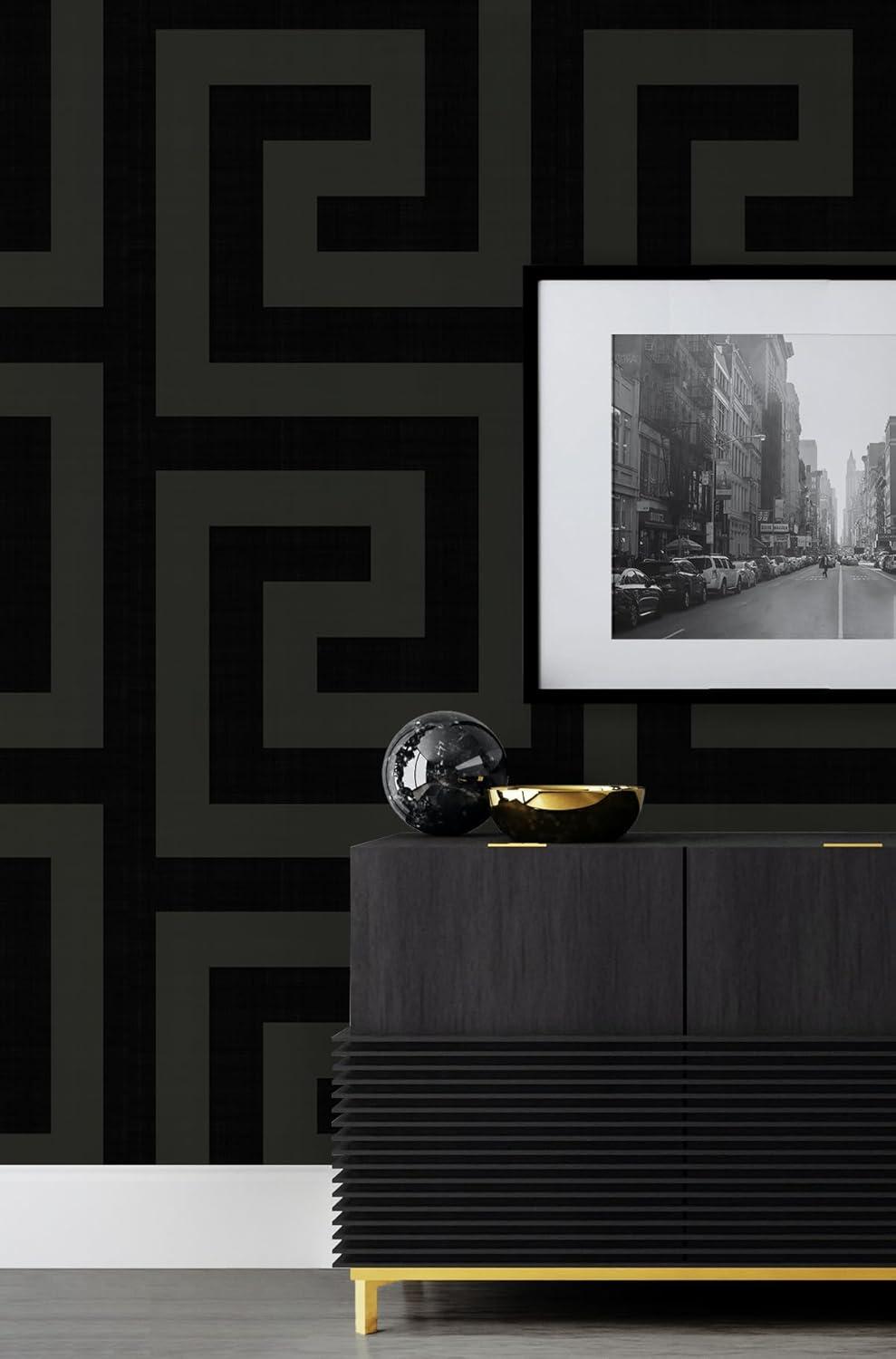 NextWall Ebony & Graphite Maze Geo Peel and Stick Wallpaper