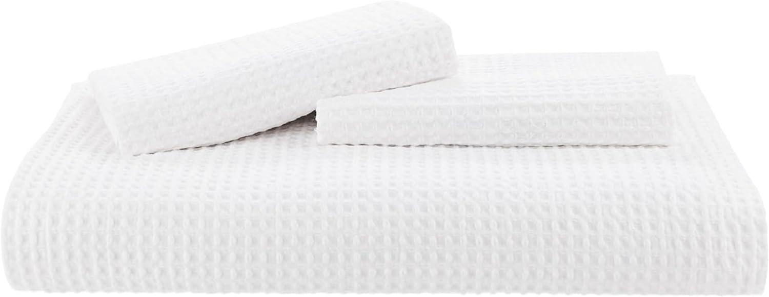 King Size White Cotton Waffle Weave Duvet Cover Set