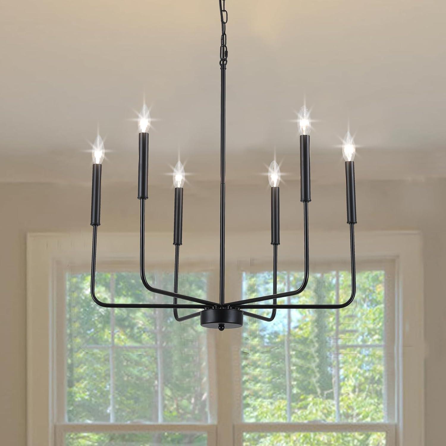 Matte Black 6-Light Metal Candle Chandelier