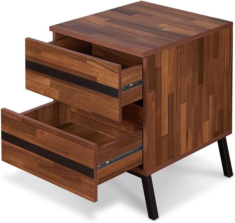 18" Karine Accent Table Walnut/Black - Acme Furniture: Modern Rectangular Side Table with Drawer & Tapered Legs