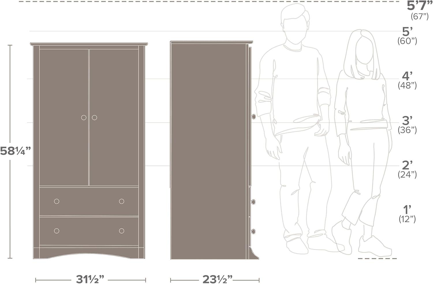 Prepac Monterey Armoire White: Transitional Style, Wood Composite, 2-Door Wardrobe for Hanging Clothes