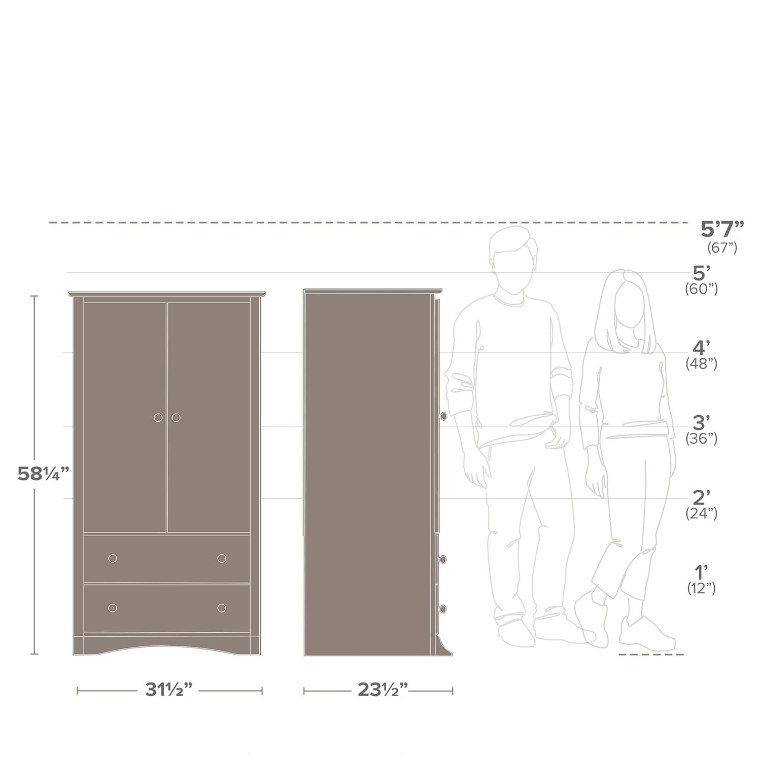 Prepac Monterey Armoire White: Transitional Style, Wood Composite, 2-Door Wardrobe for Hanging Clothes