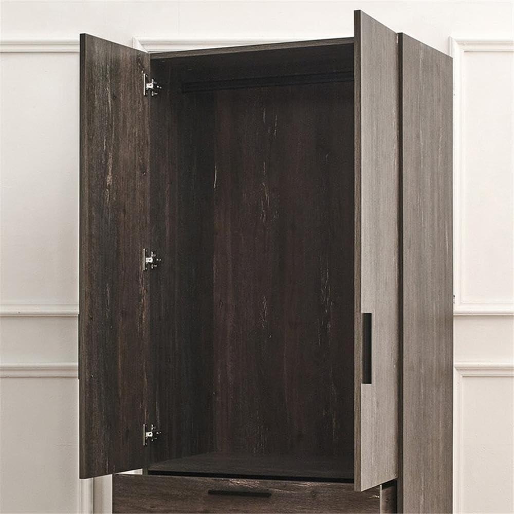 AndMakers Brook Two-Door Wood Closet with Two Drawers and Hanging Bars in Dark Brown