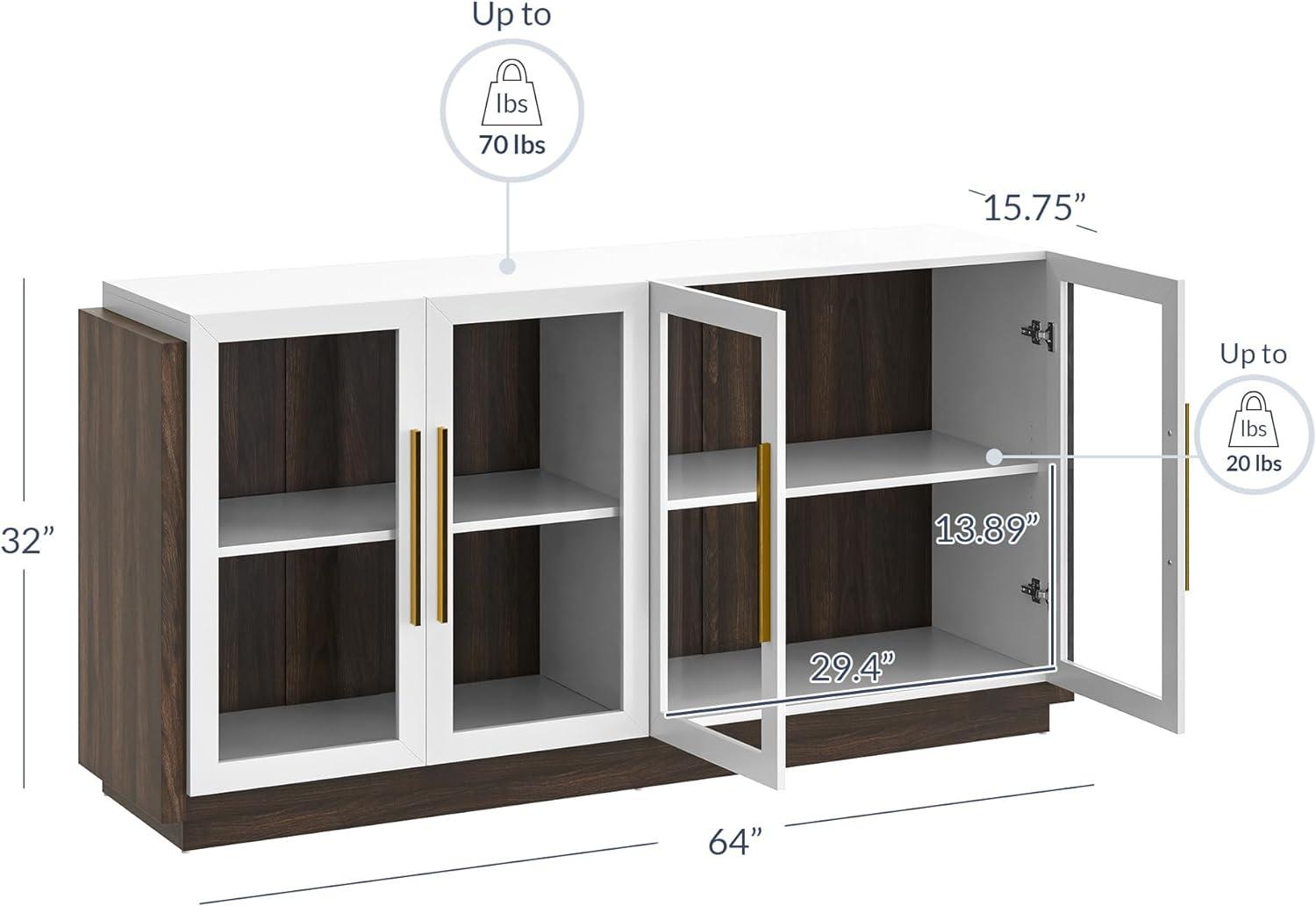 BELLEZE Sideboard Buffet Cabinet, Modern Wood Glass-Buffet-Sideboard with Storage, Console Table for Kitchen, Dinning Room, Living Room, Hallway, or Entrance - Brixston (White)