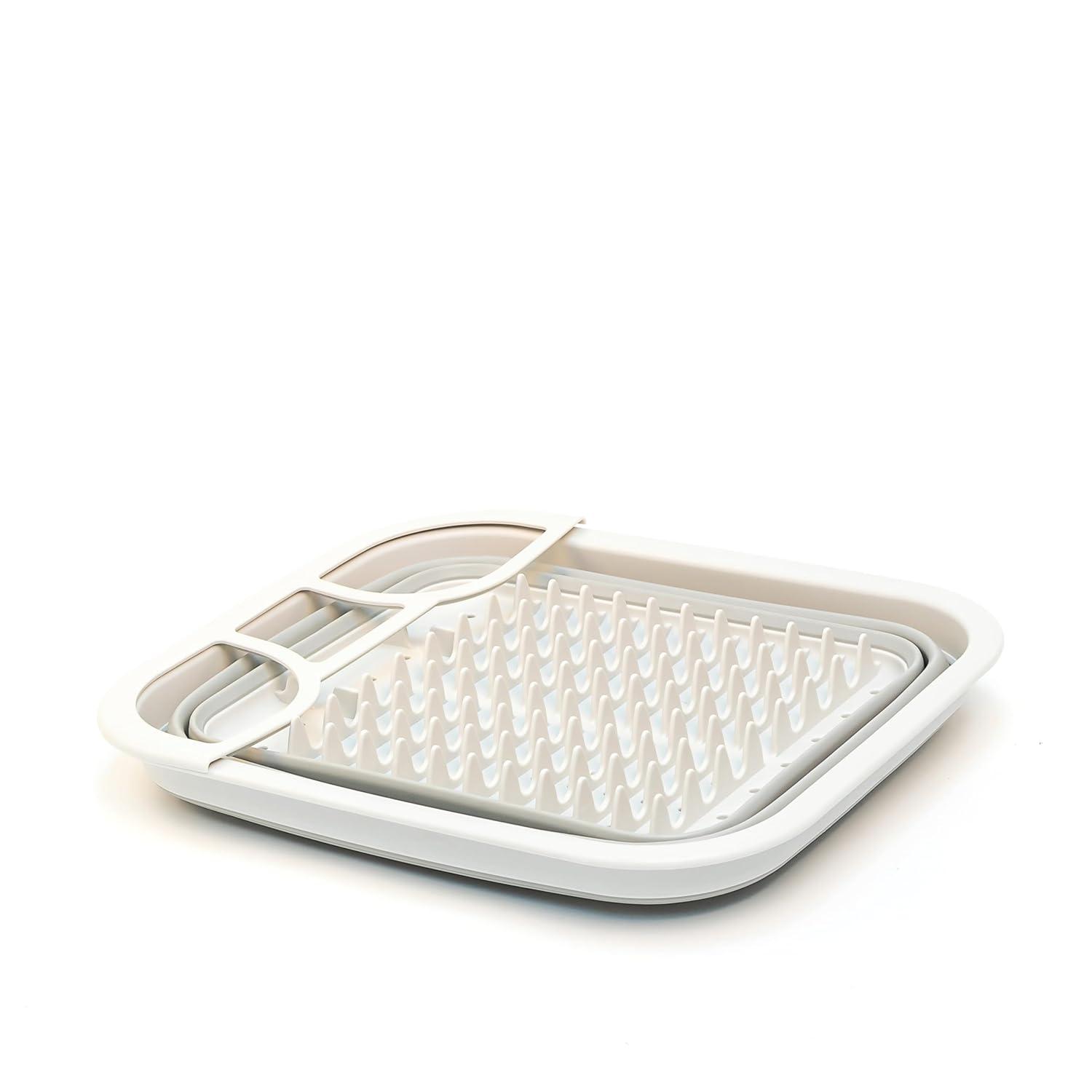 SAMMART Collapsible Dish Drainer with Drainer Board - Foldable Drying Rack Set - Portable Dinnerware Organizer - Space Saving Kitchen Storage Tray