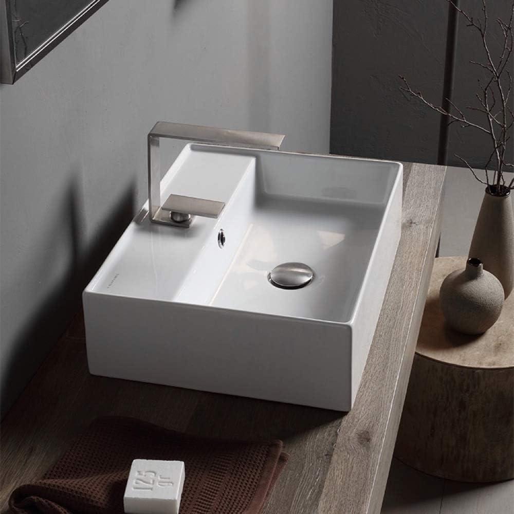 Contemporary White Ceramic Rectangular Vessel Sink with Pop-Up Drain