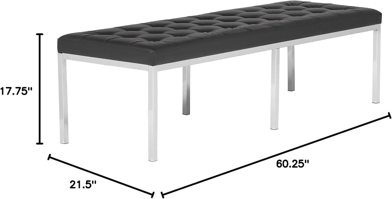 Lintel 60'' Ebony Bonded Leather Tufted Bench with Chrome Finish