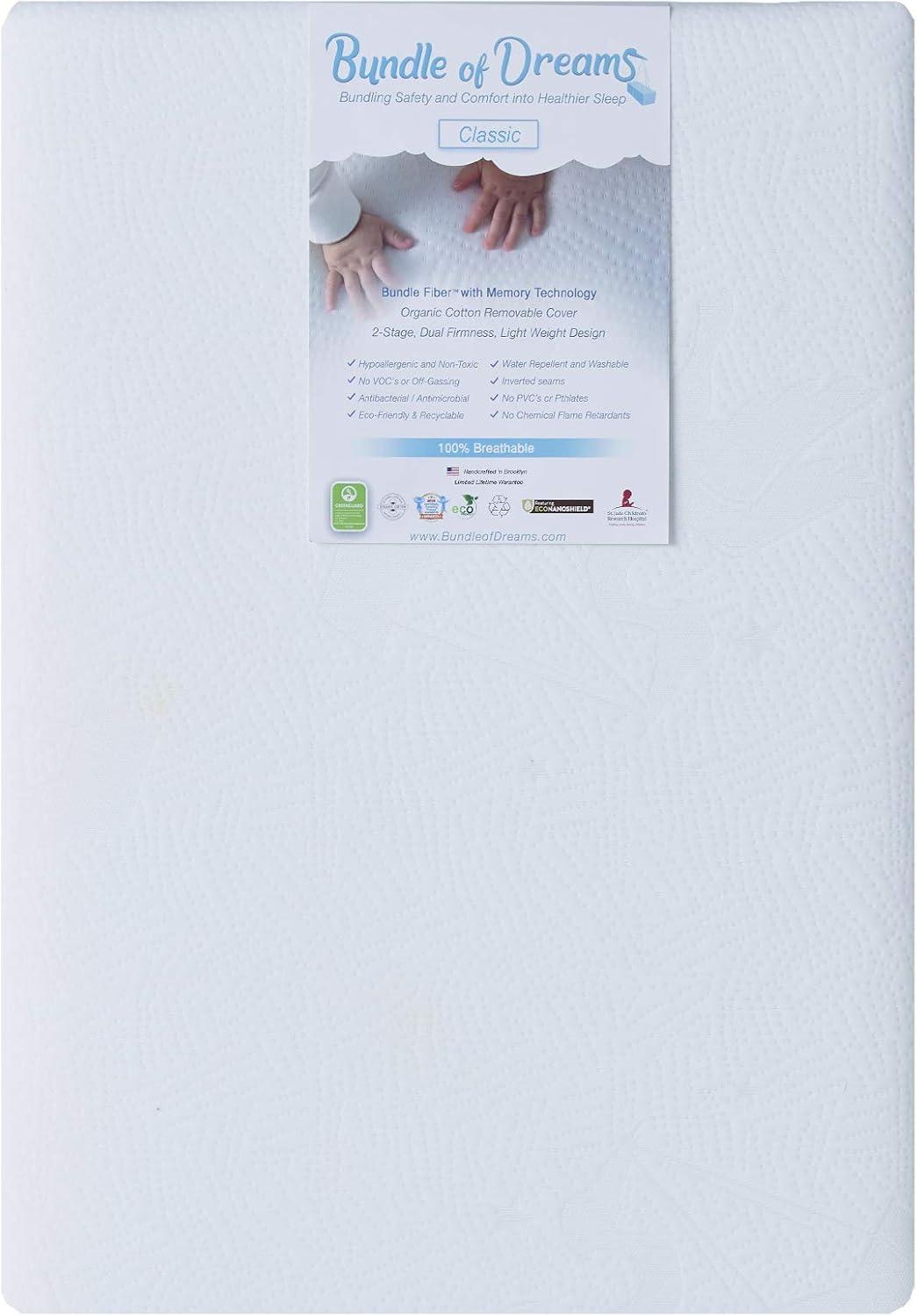 White Memory Foam Water Resistant Mini Crib Mattress