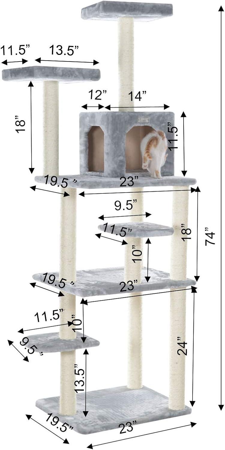GleePet GP787408 74-Inch Real Wood Cat Tree With Seven Levels, Beige/Silver Gray