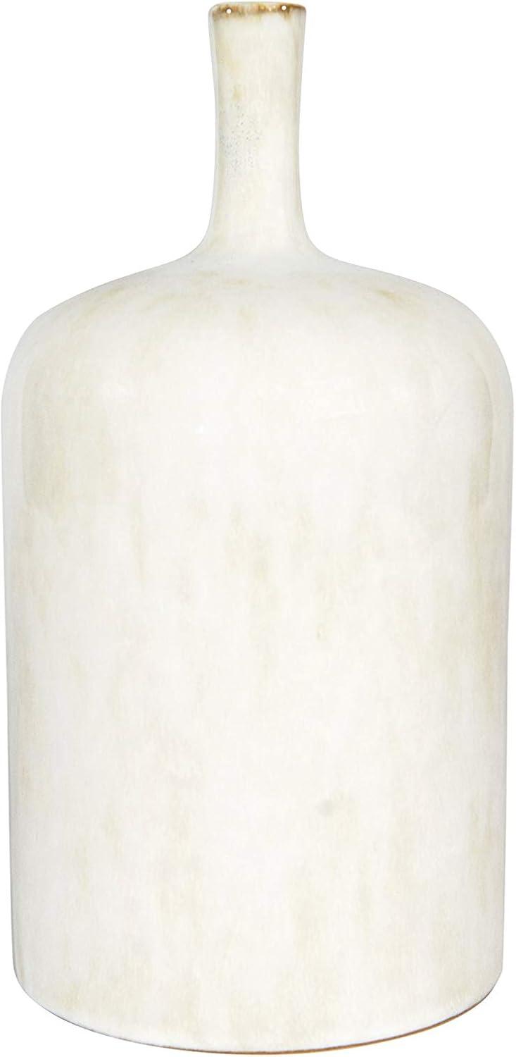 Cream Ceramic Stoneware Vase with Green Reactive Glaze Accents