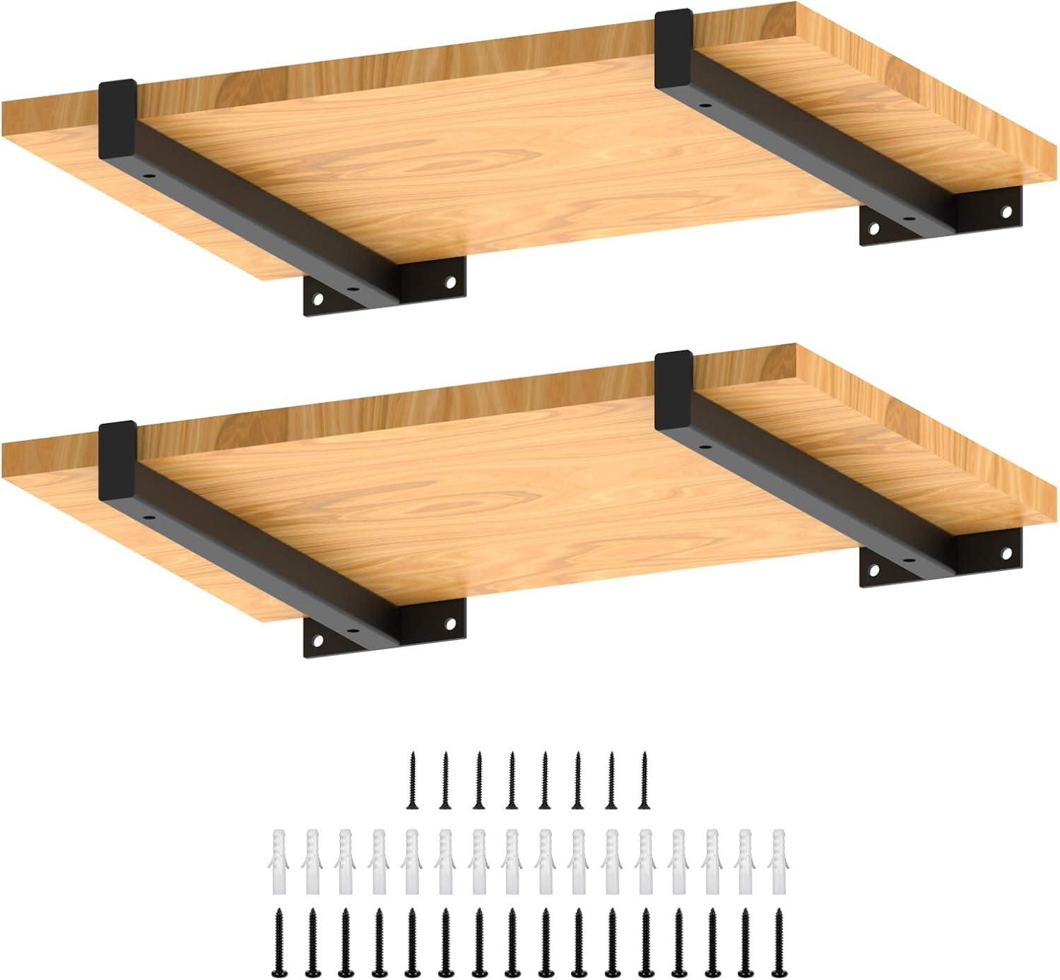 4 Pcs Heavy Duty Shelf Brackets 12 Inch Industrial Metal Floating Bracket Shelving Supports Wall Mounted with Lip (Not Included Planks)