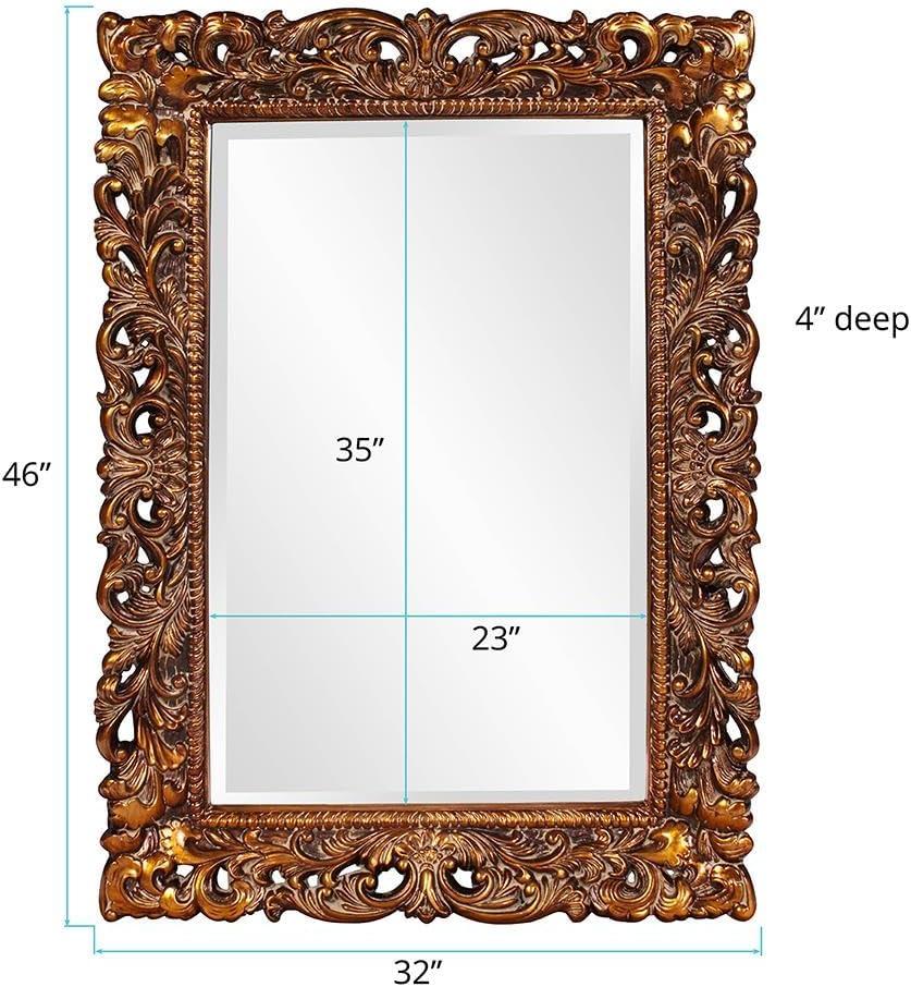 Howard Elliott Barcelona Hanging Rectangular Framed Wall Mirror, Antique Gold Resin, Traditional Designer Mirror for Home, Living Room or Bedroom, 23 x 35 Inch
