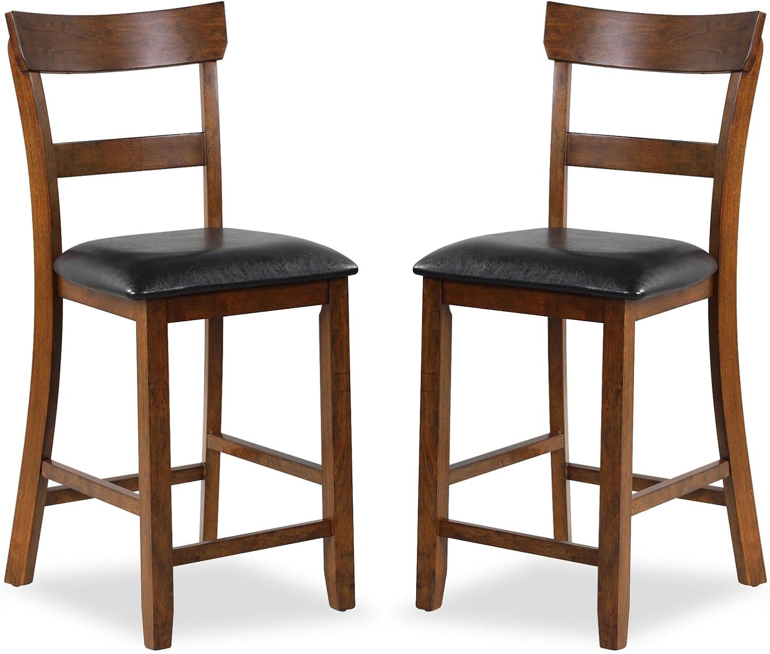 Topbuy Set of 2 Bar Stools Vintage Wooden Dining Chair for Kitchen, Bistro Brown&Black