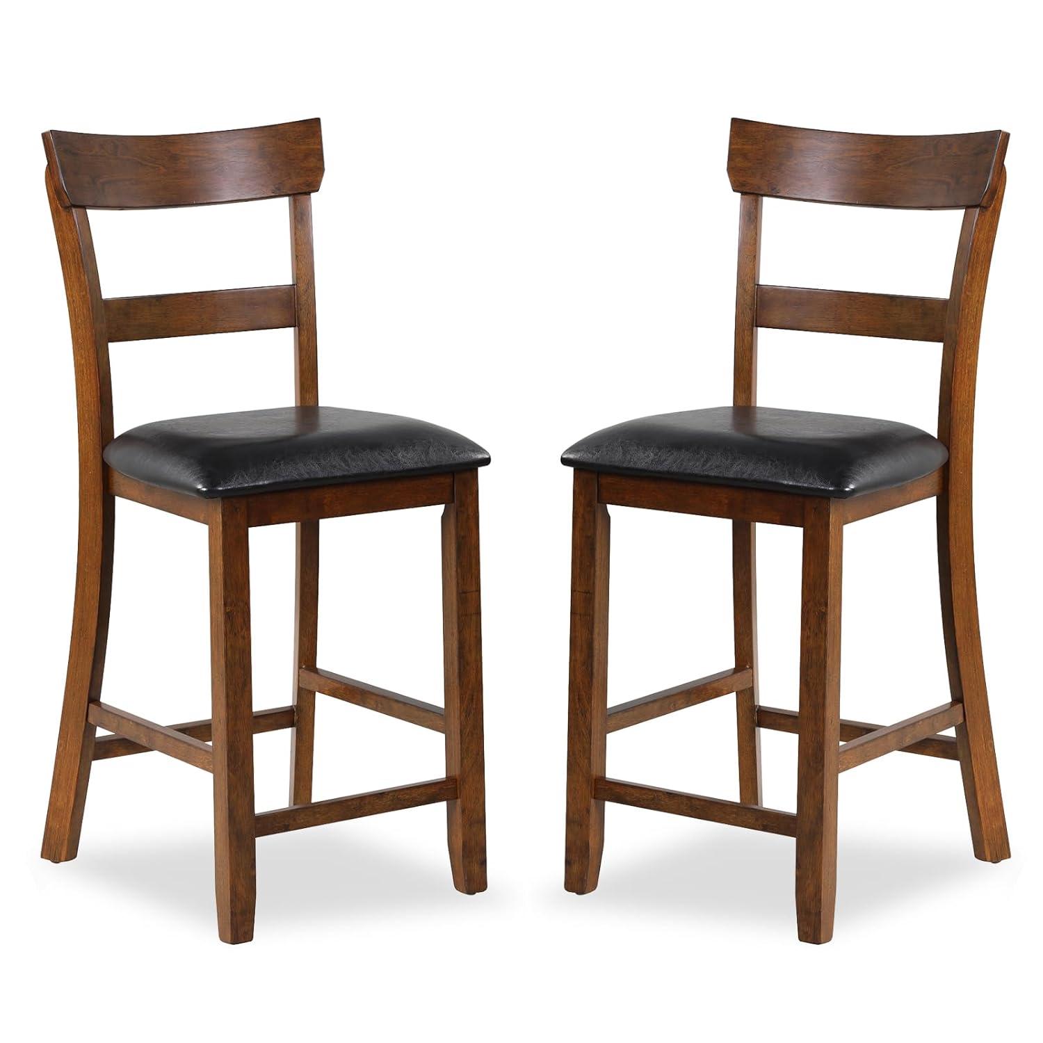 Topbuy Set of 2 Bar Stools Vintage Wooden Dining Chair for Kitchen, Bistro Brown&Black
