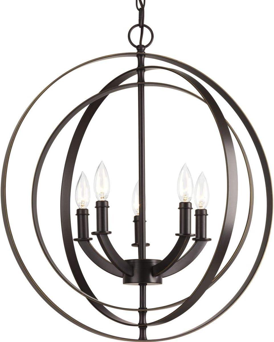 Progress Lighting Equinox 5-Light Chandelier Pendant, Steel, Antique Bronze, No Shade