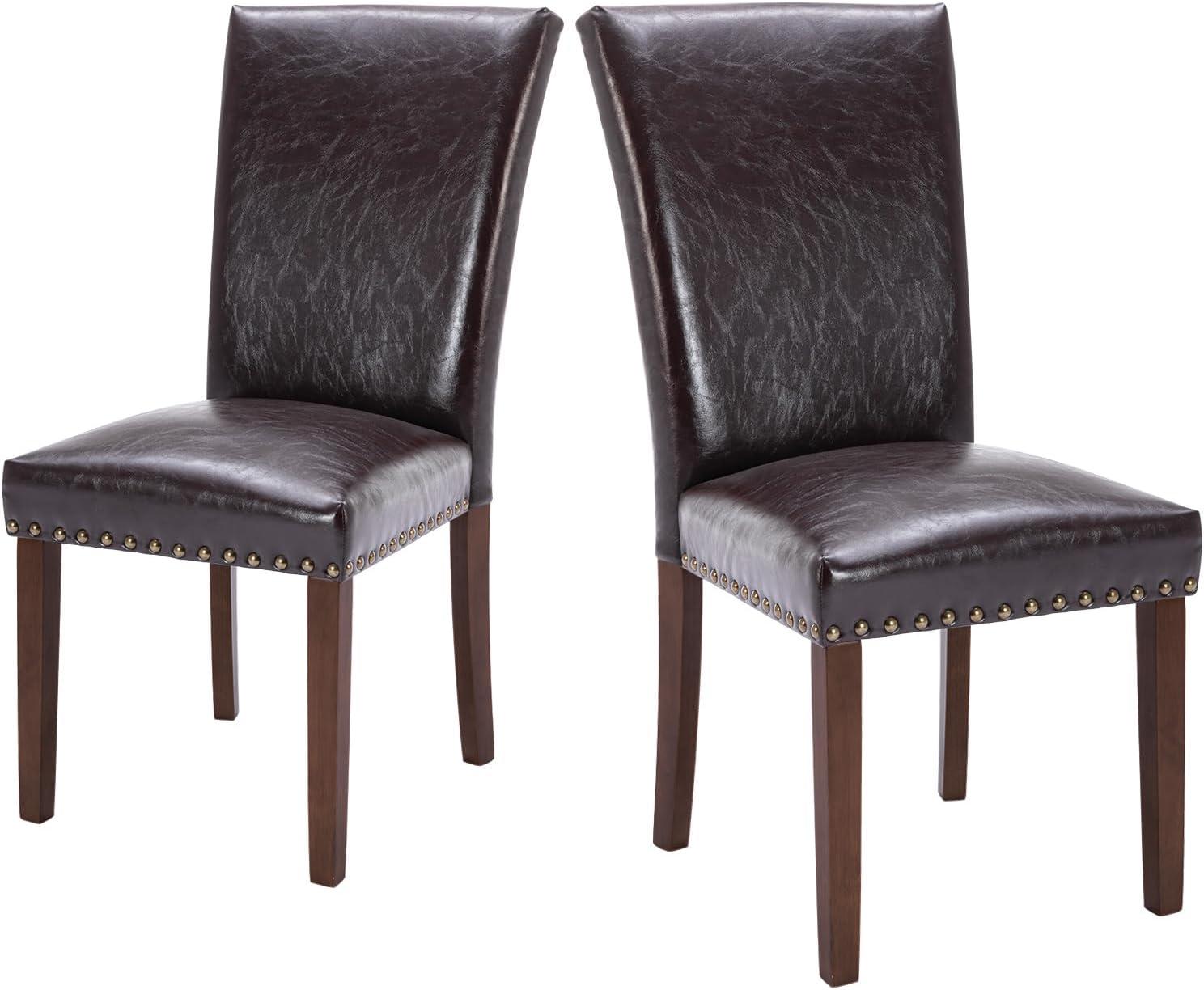 Dark Brown Faux Leather Upholstered Parsons Side Chair Set