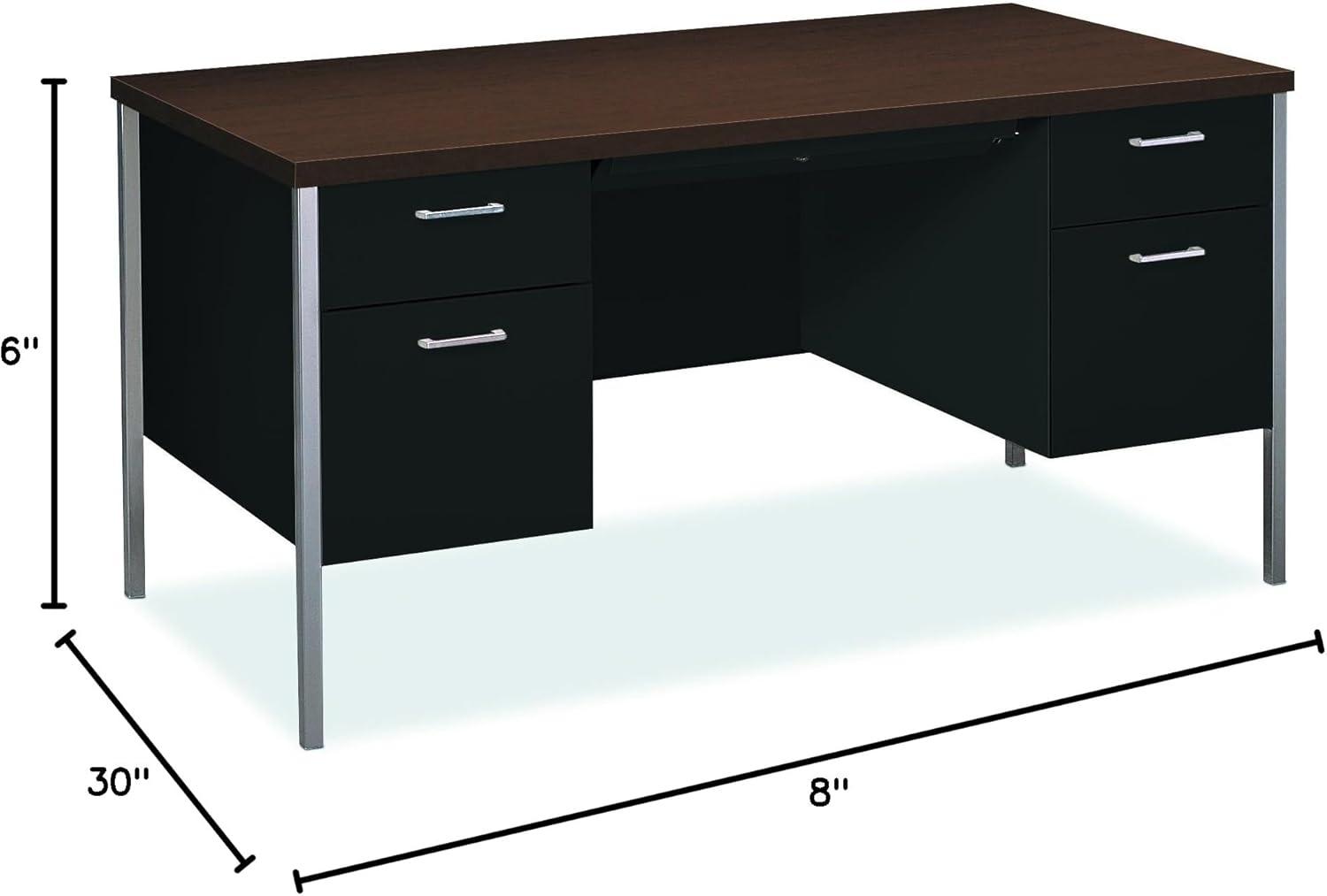 HON H34962.MOCH.P 34000 Series 60 in. x 30 in. x 29.5 in. Double Pedestal Desk - Mocha/Black