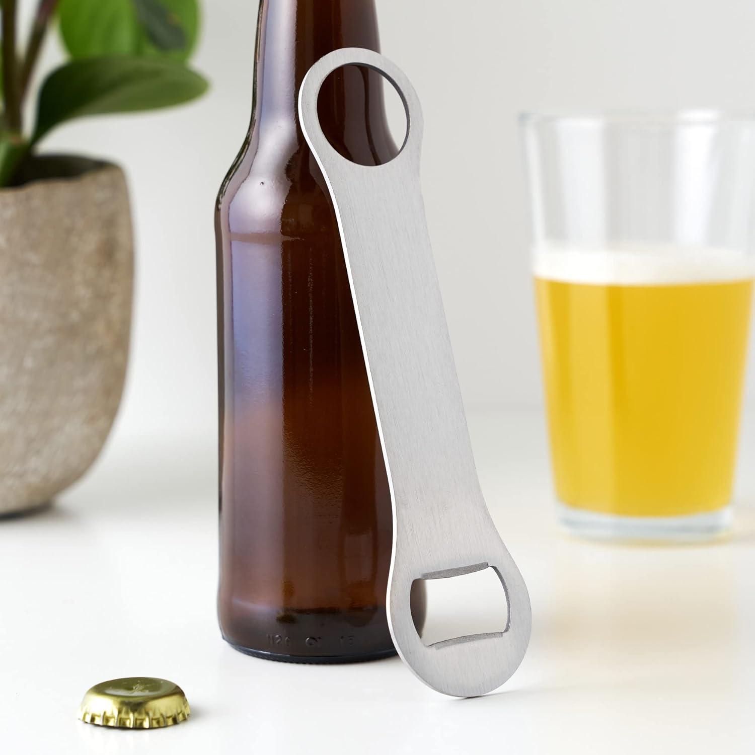 True TrueBlade Bottle Opener, Stainless Steel Beer Bottle Opener, Flat Design with Long Handle, 7.25 Inches, Set of 1