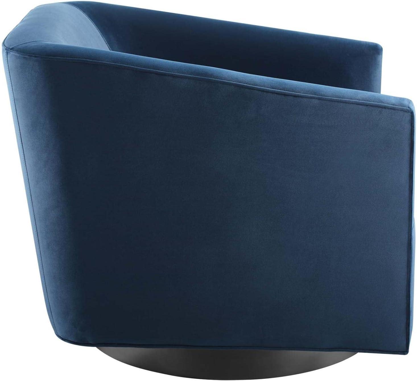 Midnight Blue Velvet Barrel Swivel Accent Chair with Metal Base