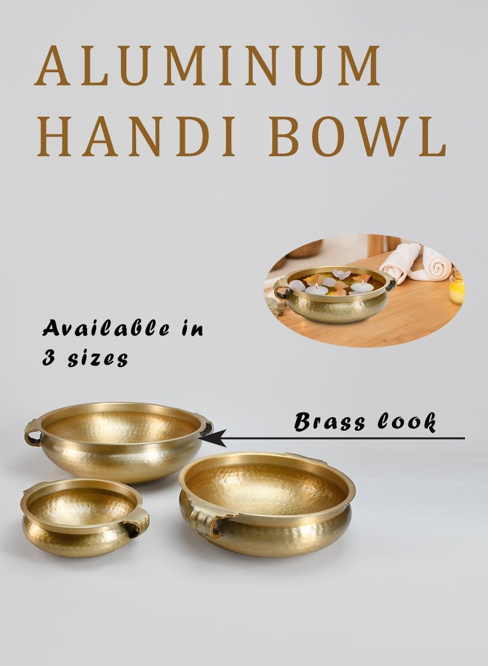 Handcrafted Gold Hammered Brass Decorative Bowl with Handles