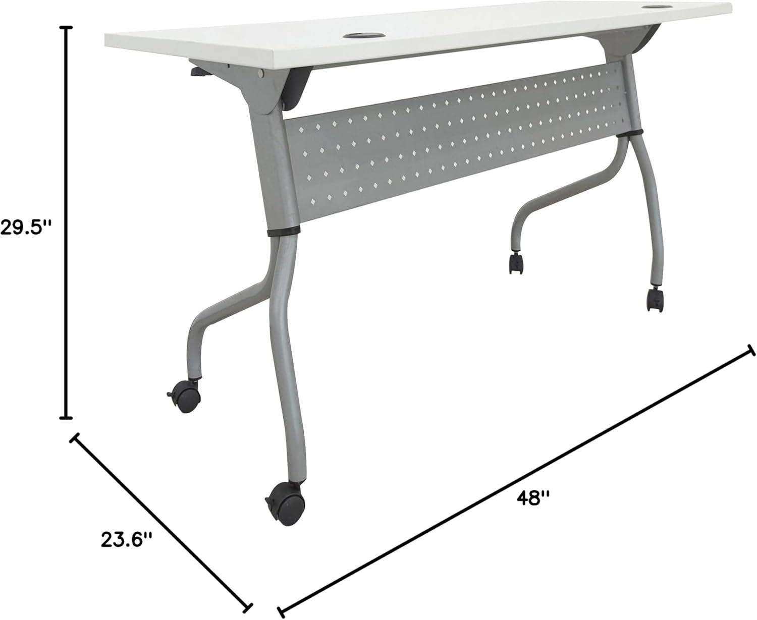 Silver and White Laminate Flip Top Training Table with Casters