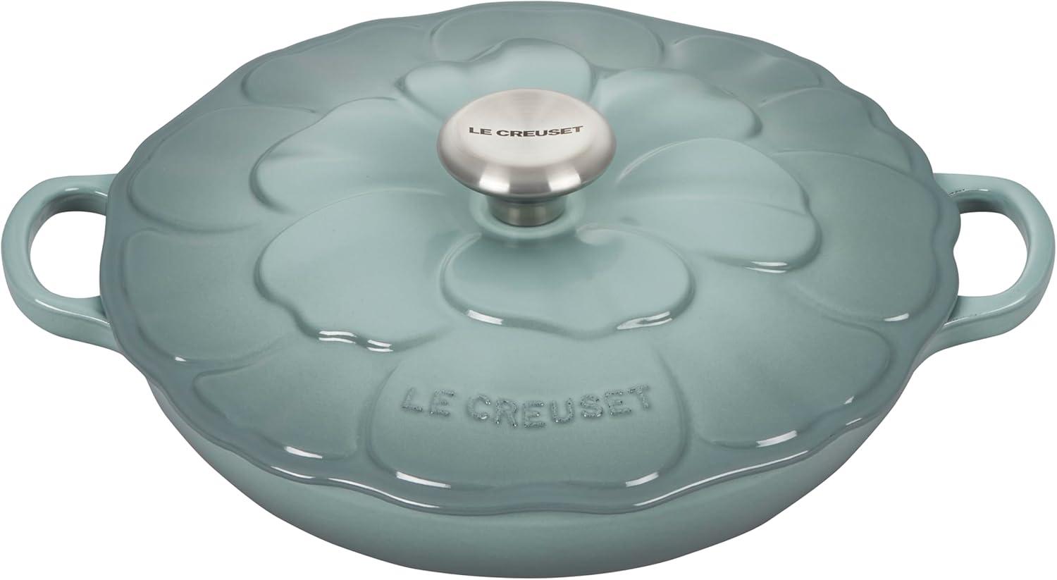 Sea Salt Enameled Cast Iron Petal Braiser with Handles, 2.25qt