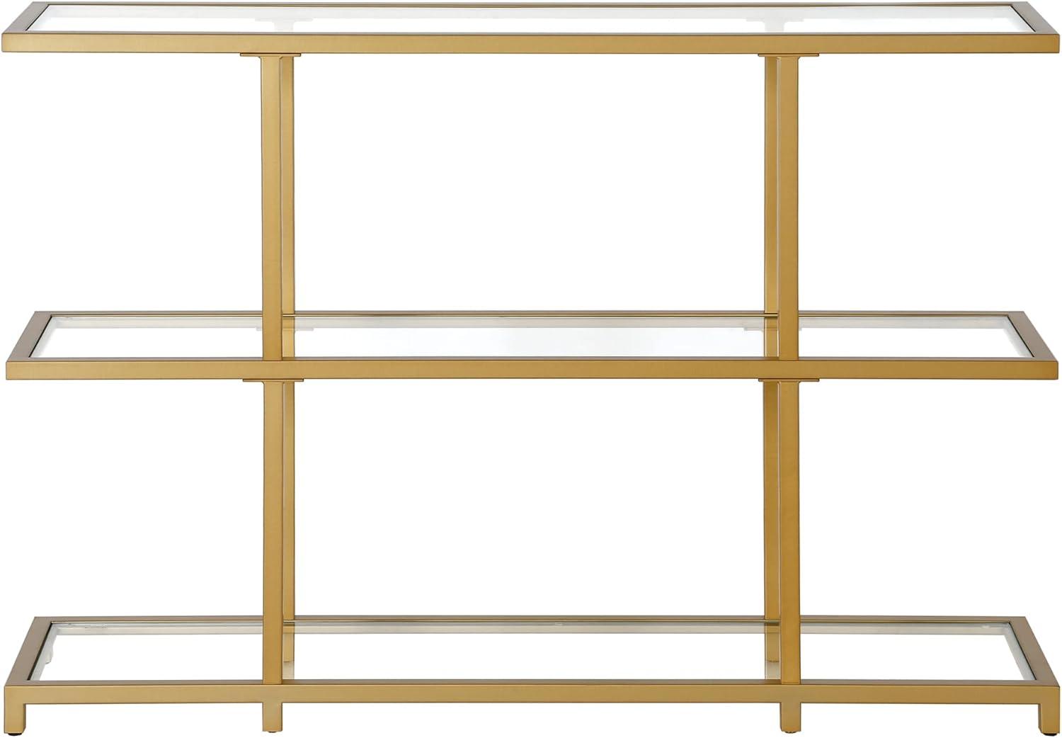 Greenwich Brass and Glass Console Table with Storage, 42"