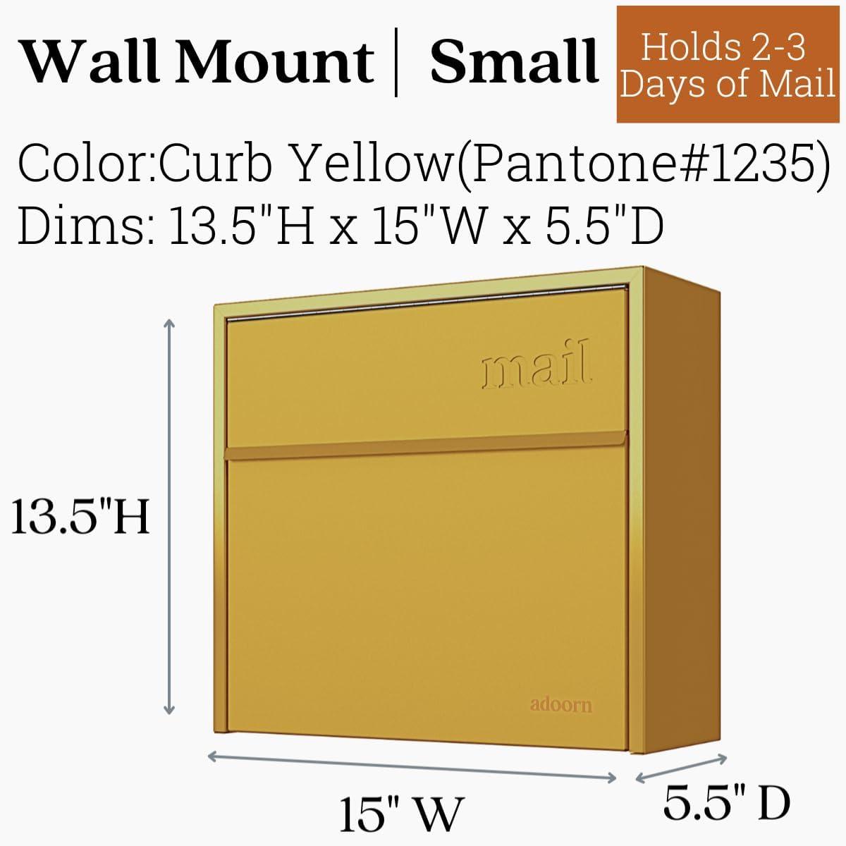 Small Yellow Galvanized Steel Wall Mount Locking Mailbox