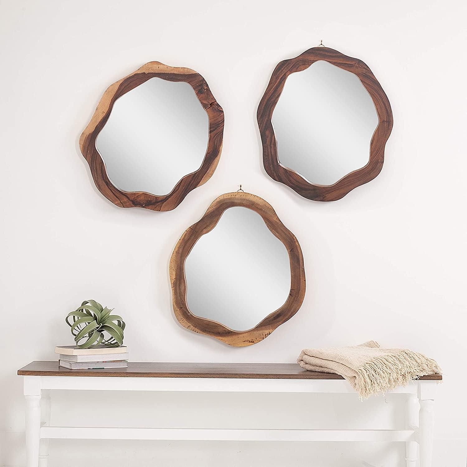 Victor Natural Brown Solid Wood Asymmetrical Live Edge 3D Wall Mirror by East at Main 22"x2"x24"