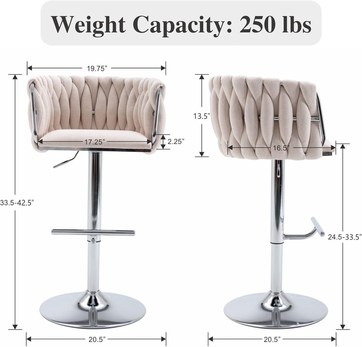 Velvet Bar Stools Set of 2, Counter Height Barstools with Low Back, Swivel Bar Stool for Kitchen Island, Pub (Black)