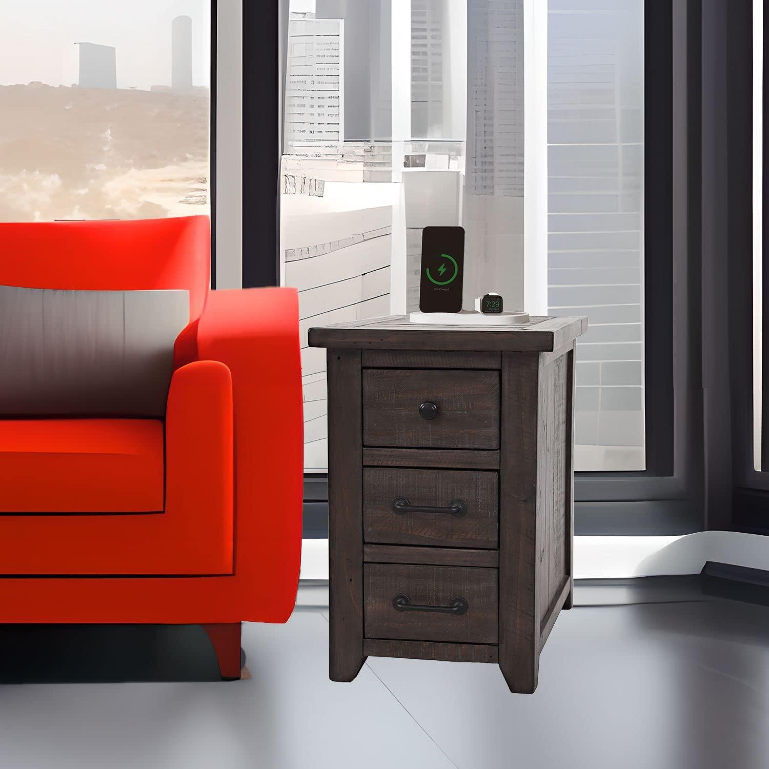 Jofran,Harris USB Charging Side Table- Brown Color