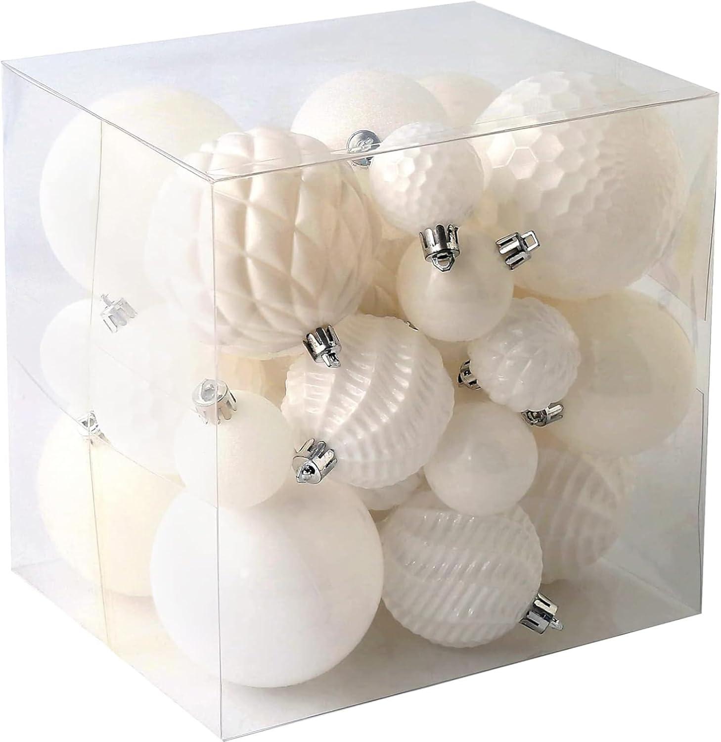 White Shatterproof Spherical Christmas Ornaments Set with Hanging Loop