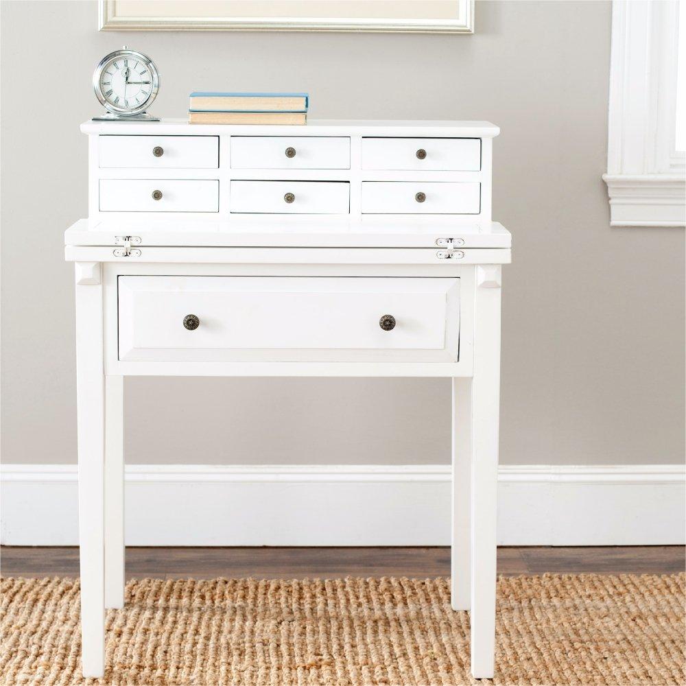 Transitional Black Wood Desk with 7 Drawers and Foldable Top