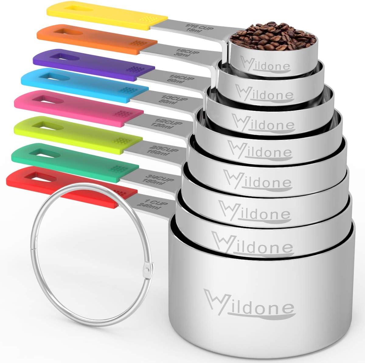 Wildone 8-Piece Stainless Steel Measuring Cups with Colorful Handles