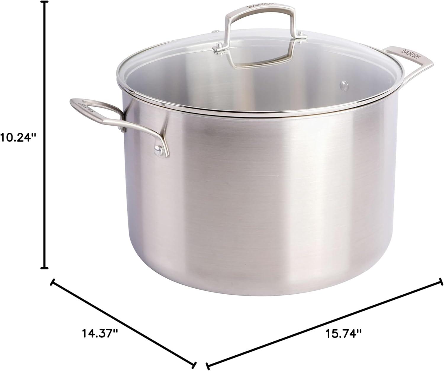 Babish 12-Quart Stainless Steel Stock Pot with Glass Lid