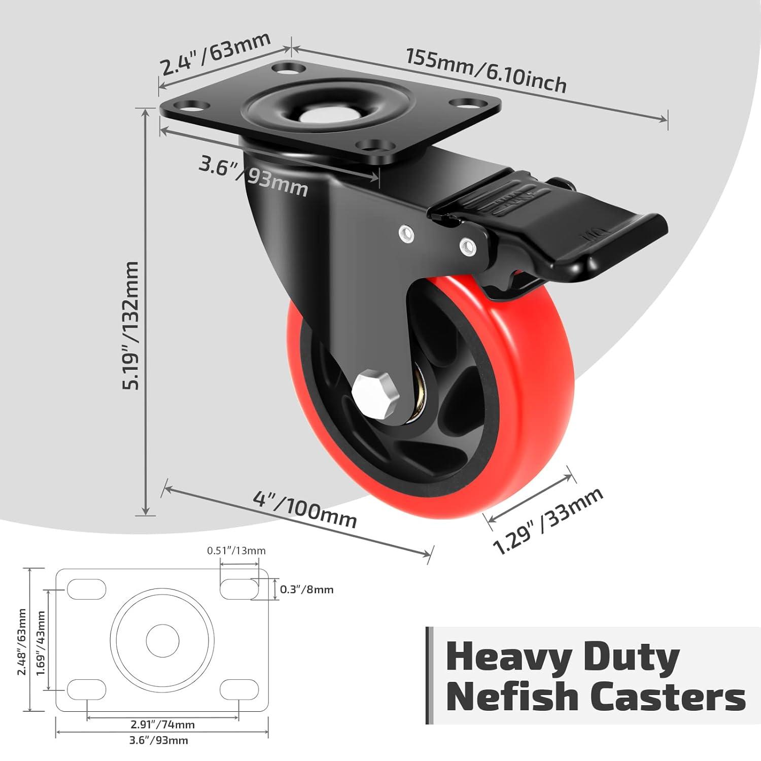 4 Inch Orange Polyurethane Heavy Duty Stem Caster Wheels with Dual Locking