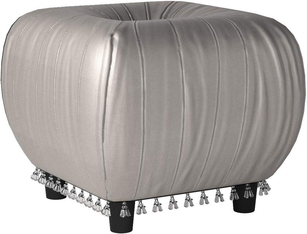 Gracie Pleated Decorative Ottoman Satin, Flint Grey Satin