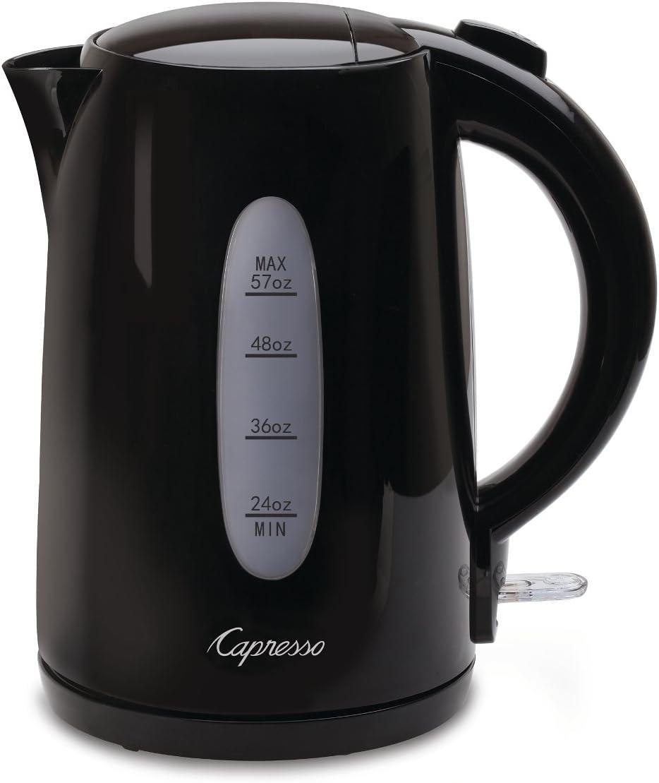 Capresso Large 57-ounce Electric Water Kettle – Black 279.01: 1500W Boil Dry Protection Water Heater Kettle