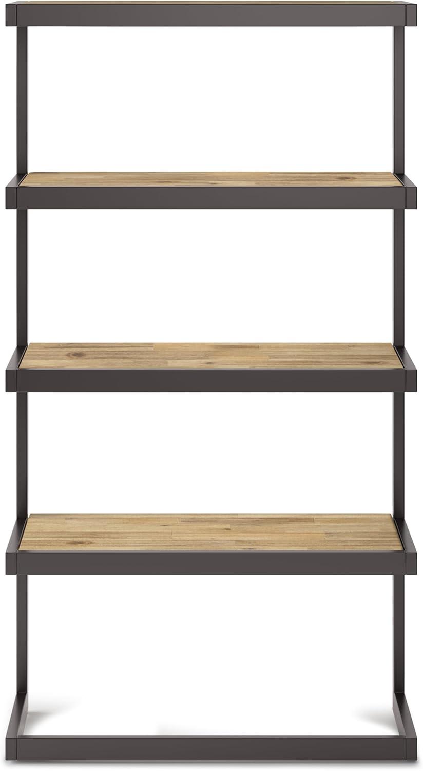 Distressed Golden Wheat Acacia Wood and Metal Bookcase